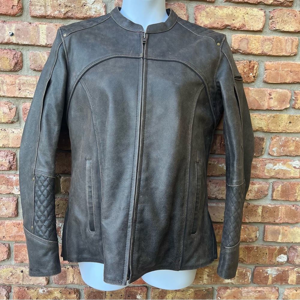 ZR LARGE BROWN PEBBLED LEATHER MOTORCYCLE JACKET MOTO LIKE NEW